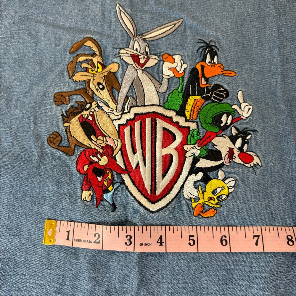 Warner Bros Embroidery Cartoon Character Chambray Shirt Size Small